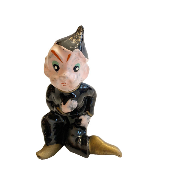Vintage Elf Figurine Pixie Sprite Ceramic Black Sitting Japan 3" - Picture 1 of 9